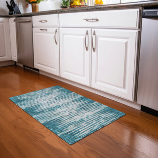 Piper Looms Mayfield Stripes AMF888 Teal Machine Washable Area Rug Scatter Lifestyle Image Feature