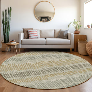 Piper Looms Mayfield Stripes AMF889 Beige Machine Washable Area Rug Round Lifestyle Image Feature