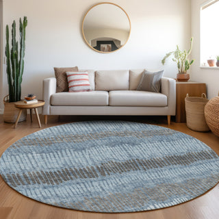 Piper Looms Mayfield Stripes AMF889 Blue Machine Washable Area Rug Round Lifestyle Image Feature