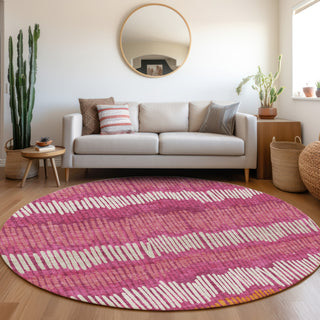 Piper Looms Mayfield Stripes AMF889 Blush Machine Washable Area Rug Round Lifestyle Image Feature