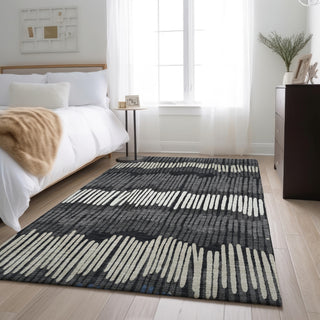 Piper Looms Mayfield Stripes AMF889 Charcoal Machine Washable Area Rug Lifestyle Image Feature