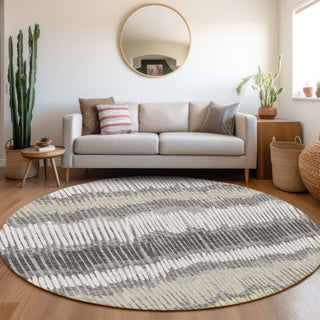 Piper Looms Mayfield Stripes AMF889 Gray Machine Washable Area Rug Round Lifestyle Image Feature