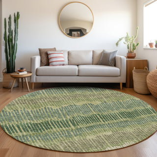 Piper Looms Mayfield Stripes AMF889 Green Machine Washable Area Rug Round Lifestyle Image Feature