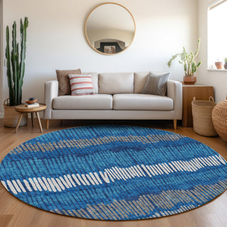 Piper Looms Mayfield Stripes AMF889 Navy Machine Washable Area Rug Round Lifestyle Image Feature