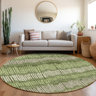 Piper Looms Mayfield Stripes AMF889 Olive Machine Washable Area Rug Round Lifestyle Image Feature