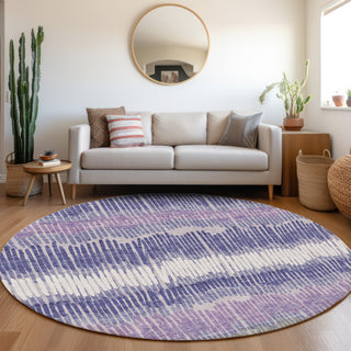Piper Looms Mayfield Stripes AMF889 Purple Machine Washable Area Rug Round Lifestyle Image Feature