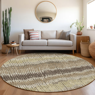 Piper Looms Mayfield Stripes AMF889 Taupe Machine Washable Area Rug Round Lifestyle Image Feature