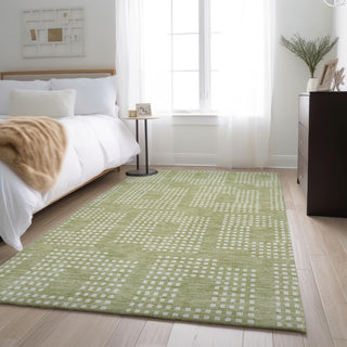 Piper Looms Mayfield Squares AMF890 Aloe Machine Washable Area Rug Lifestyle Image Feature