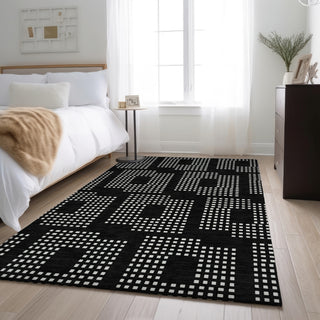 Piper Looms Mayfield Squares AMF890 Black Machine Washable Area Rug Lifestyle Image Feature