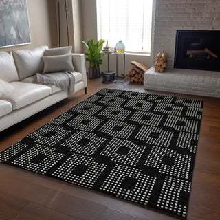 Piper Looms Mayfield Squares AMF890 Black Machine Washable Area Rug Lifestyle Image Feature