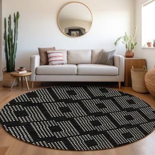Piper Looms Mayfield Squares AMF890 Black Machine Washable Area Rug Round Lifestyle Image Feature