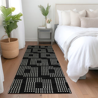 Piper Looms Mayfield Squares AMF890 Black Machine Washable Area Rug Runner Lifestyle Image Feature