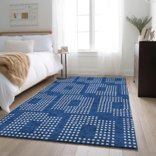 Piper Looms Mayfield Squares AMF890 Blue Machine Washable Area Rug Lifestyle Image Feature