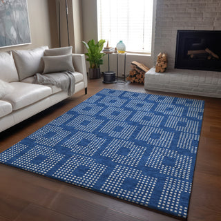 Piper Looms Mayfield Squares AMF890 Blue Machine Washable Area Rug Lifestyle Image Feature