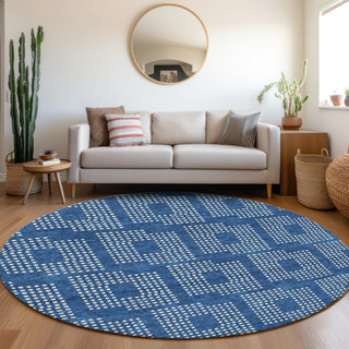 Piper Looms Mayfield Squares AMF890 Blue Machine Washable Area Rug Round Lifestyle Image Feature