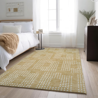 Piper Looms Mayfield Squares AMF890 Gold Machine Washable Area Rug Lifestyle Image Feature