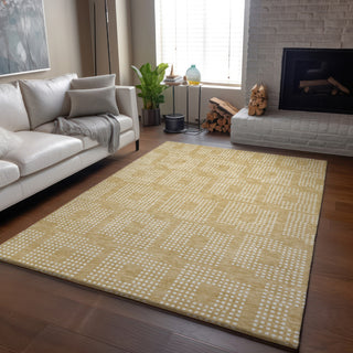 Piper Looms Mayfield Squares AMF890 Gold Machine Washable Area Rug Lifestyle Image Feature