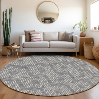 Piper Looms Mayfield Squares AMF890 Gray Machine Washable Area Rug Round Lifestyle Image Feature