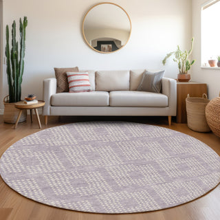 Piper Looms Mayfield Squares AMF890 Lavender Machine Washable Area Rug Round Lifestyle Image Feature