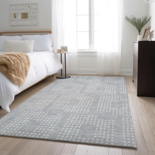 Piper Looms Mayfield Squares AMF890 Silver Machine Washable Area Rug Lifestyle Image Feature