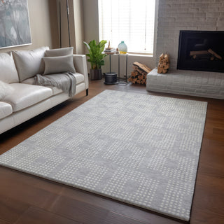 Piper Looms Mayfield Squares AMF890 Silver Machine Washable Area Rug Lifestyle Image Feature