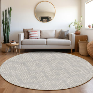Piper Looms Mayfield Squares AMF890 Silver Machine Washable Area Rug Round Lifestyle Image Feature