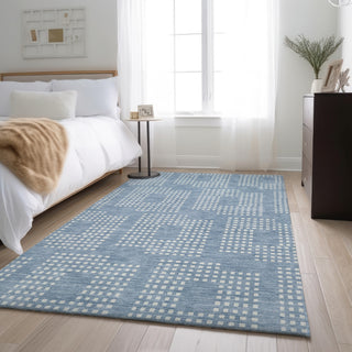 Piper Looms Mayfield Squares AMF890 Sky Machine Washable Area Rug Lifestyle Image Feature