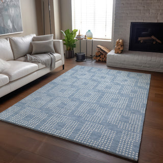 Piper Looms Mayfield Squares AMF890 Sky Machine Washable Area Rug Lifestyle Image Feature