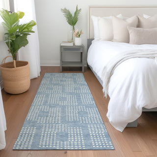 Piper Looms Mayfield Squares AMF890 Sky Machine Washable Area Rug Runner Lifestyle Image Feature