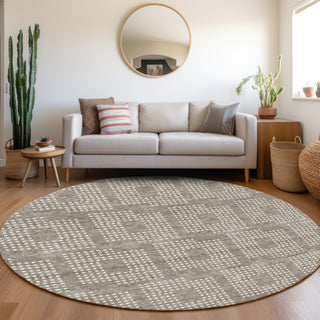 Piper Looms Mayfield Squares AMF890 Taupe Machine Washable Area Rug Round Lifestyle Image Feature