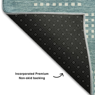 Piper Looms Mayfield Squares AMF890 Teal Machine Washable Area Rug Backing Image