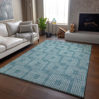 Piper Looms Mayfield Squares AMF890 Teal Machine Washable Area Rug Lifestyle Image Feature