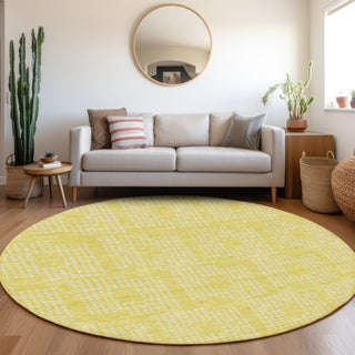 Piper Looms Mayfield Squares AMF890 Yellow Machine Washable Area Rug Round Lifestyle Image Feature