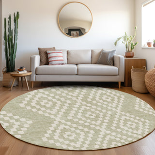 Piper Looms Mayfield Diamonds AMF891 Aloe Machine Washable Area Rug Round Lifestyle Image Feature