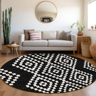 Piper Looms Mayfield Diamonds AMF891 Black Machine Washable Area Rug Round Lifestyle Image Feature