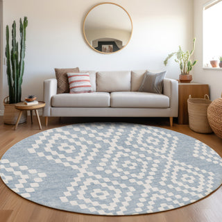 Piper Looms Mayfield Diamonds AMF891 Denim Machine Washable Area Rug Round Lifestyle Image Feature