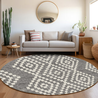 Piper Looms Mayfield Diamonds AMF891 Gray Machine Washable Area Rug Round Lifestyle Image Feature