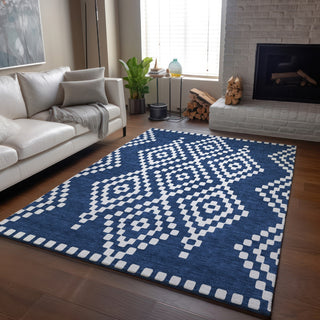 Piper Looms Mayfield Diamonds AMF891 Navy Machine Washable Area Rug Lifestyle Image Feature