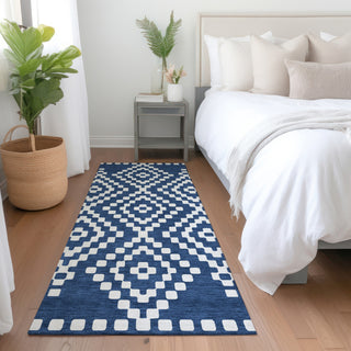 Piper Looms Mayfield Diamonds AMF891 Navy Machine Washable Area Rug Runner Lifestyle Image Feature