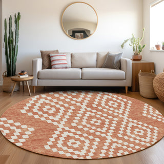 Piper Looms Mayfield Diamonds AMF891 Salmon Machine Washable Area Rug Round Lifestyle Image Feature