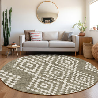 Piper Looms Mayfield Diamonds AMF891 Taupe Machine Washable Area Rug Round Lifestyle Image Feature