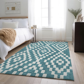 Piper Looms Mayfield Diamonds AMF891 Teal Machine Washable Area Rug Lifestyle Image Feature