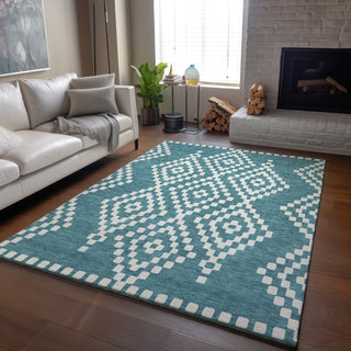 Piper Looms Mayfield Diamonds AMF891 Teal Machine Washable Area Rug Lifestyle Image Feature