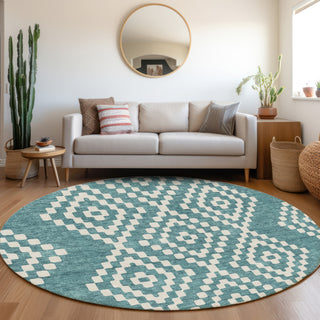 Piper Looms Mayfield Diamonds AMF891 Teal Machine Washable Area Rug Round Lifestyle Image Feature