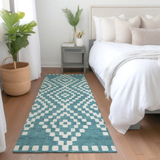 Piper Looms Mayfield Diamonds AMF891 Teal Machine Washable Area Rug Runner Lifestyle Image Feature