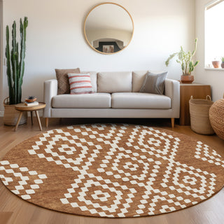 Piper Looms Mayfield Diamonds AMF891 Terracotta Machine Washable Area Rug Round Lifestyle Image Feature