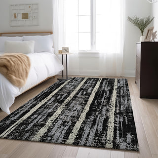 Piper Looms Mayfield Stripes AMF892 Black Machine Washable Area Rug Lifestyle Image Feature