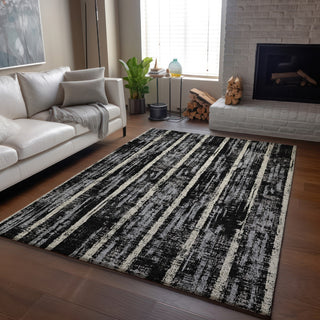Piper Looms Mayfield Stripes AMF892 Black Machine Washable Area Rug Lifestyle Image Feature