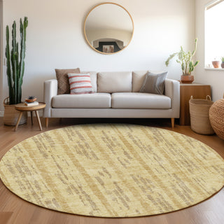 Piper Looms Mayfield Stripes AMF892 Gold Machine Washable Area Rug Round Lifestyle Image Feature