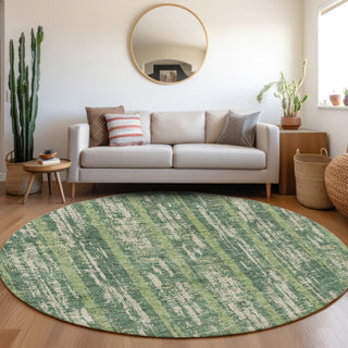 Piper Looms Mayfield Stripes AMF892 Green Machine Washable Area Rug Round Lifestyle Image Feature